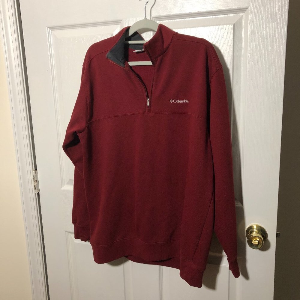 Columbia men red quarter zip sweater, size XL